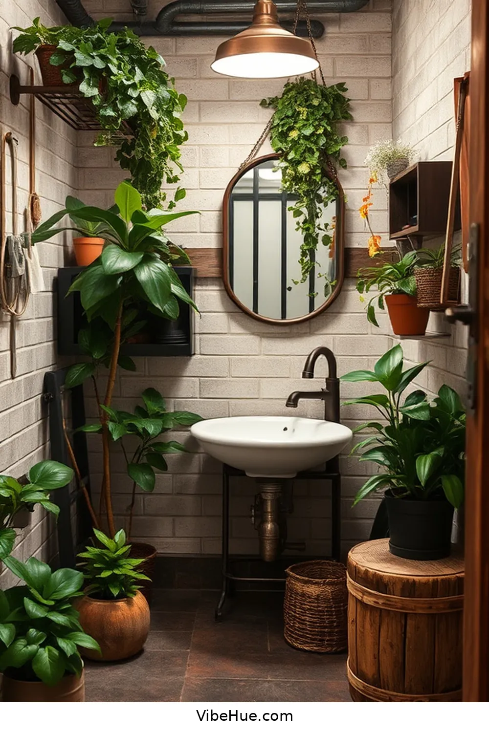 Enhance With Greenery for How to Create a Fall Industrial Bathroom Style