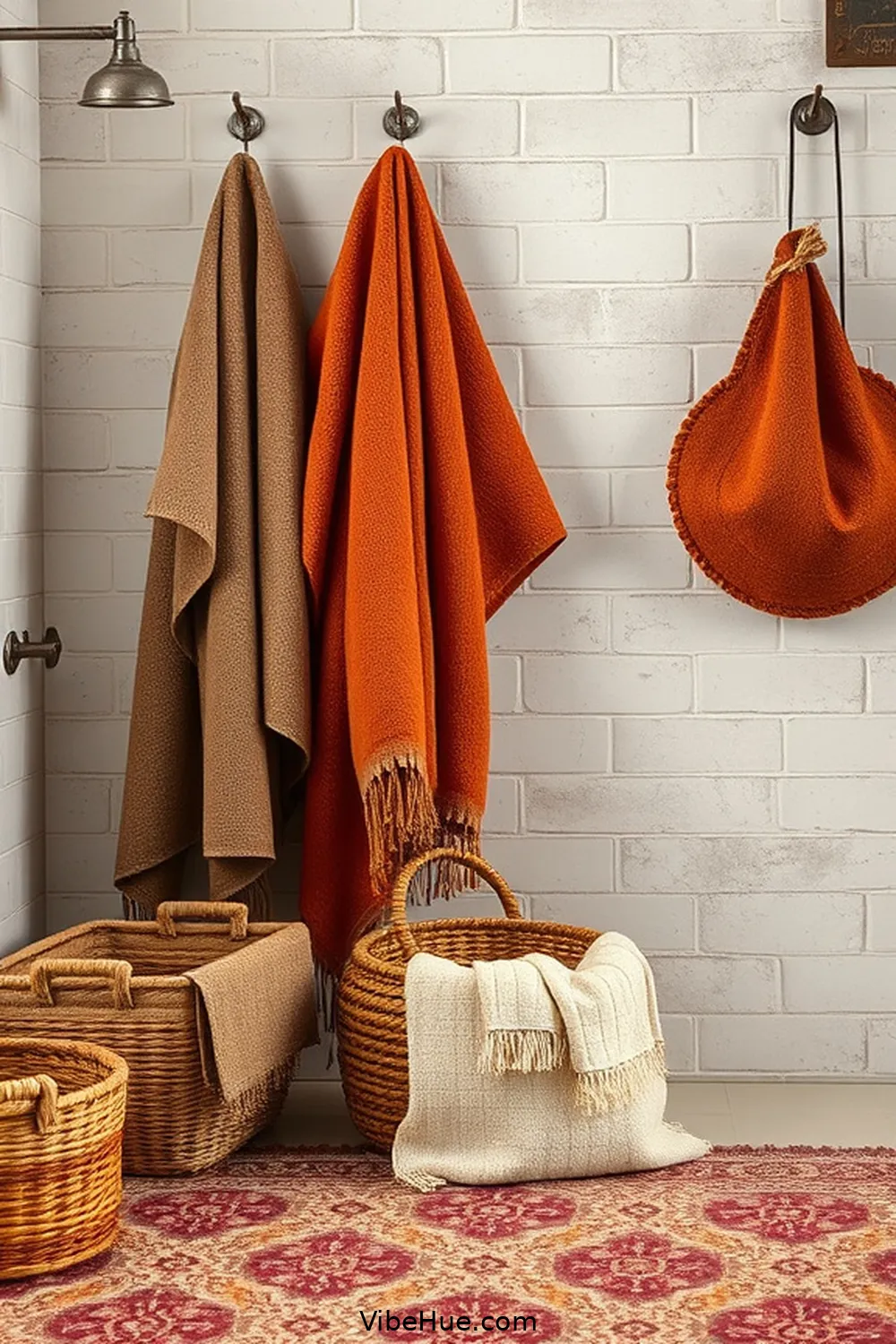 Select Cozy Textiles for How to Create a Fall Industrial Bathroom Style
