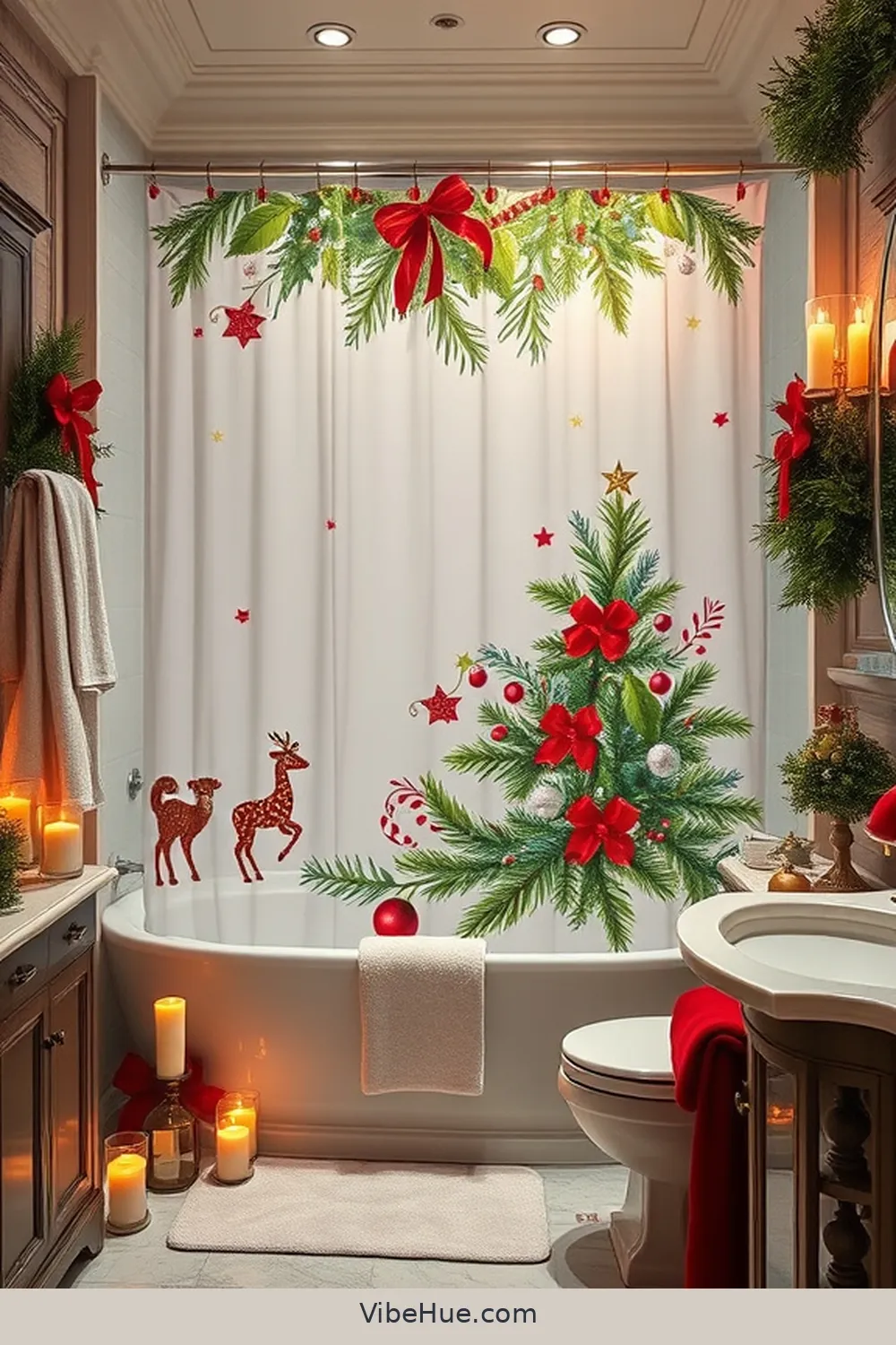 How to Create a Holiday Bathroom in Traditional Style 8 Including a Holiday-Themed Shower Curtain for How to Create a Holiday Bathroom in Traditional Style