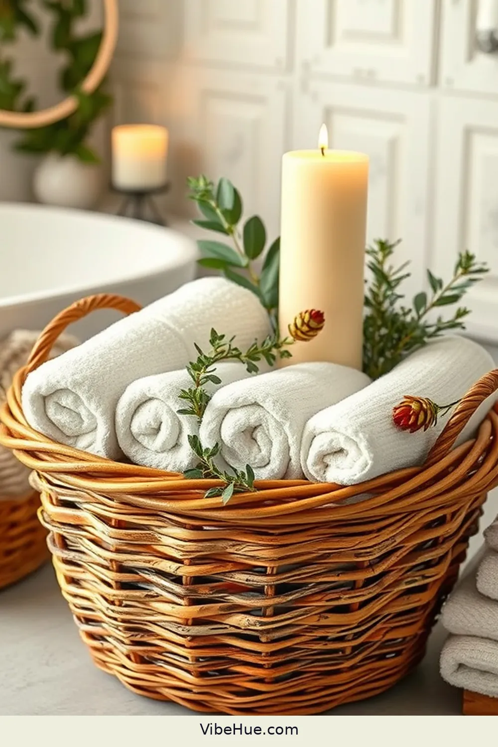 How to Create a Holiday Bathroom in Traditional Style 11 Setting Up a Decorative Basket for Essentials for How to Create a Holiday Bathroom in Traditional Style