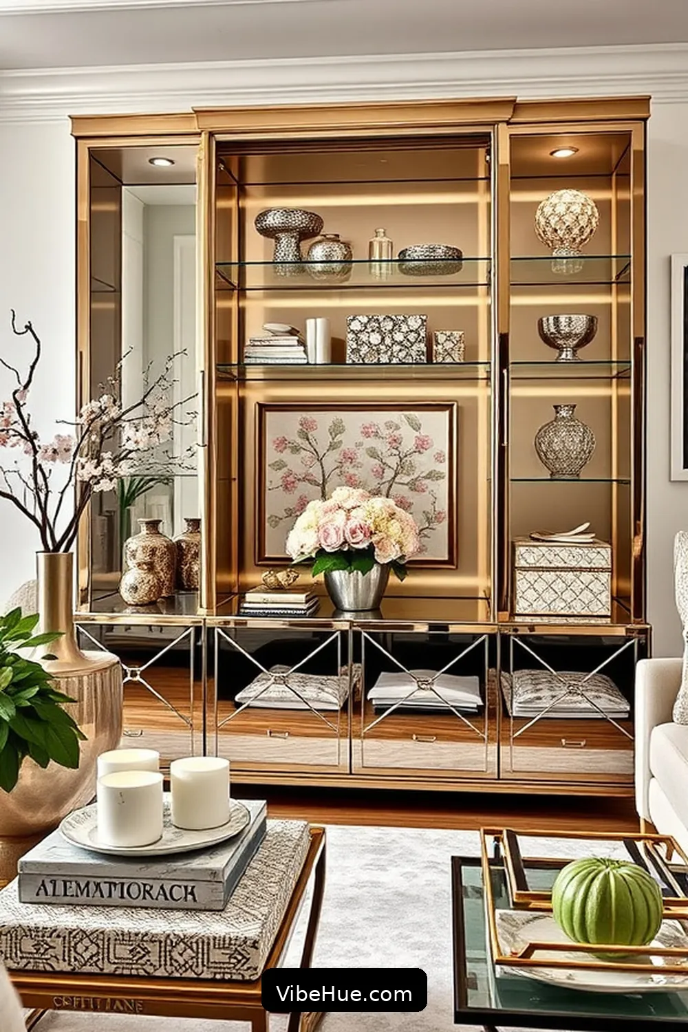 How to Create a Spring Living Room in Modern Glam Style 11 Invest in Stylish Storage Solutions for How to Create a Spring Living Room in Modern Glam Style