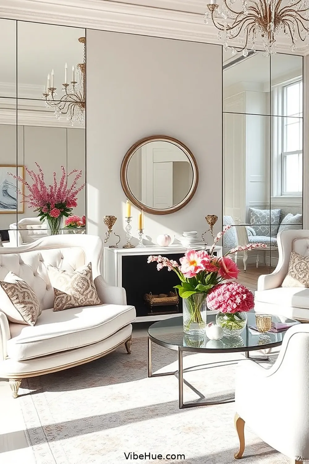 How to Create a Spring Living Room in Modern Glam Style 6 Utilize Mirrored Surfaces for How to Create a Spring Living Room in Modern Glam Style