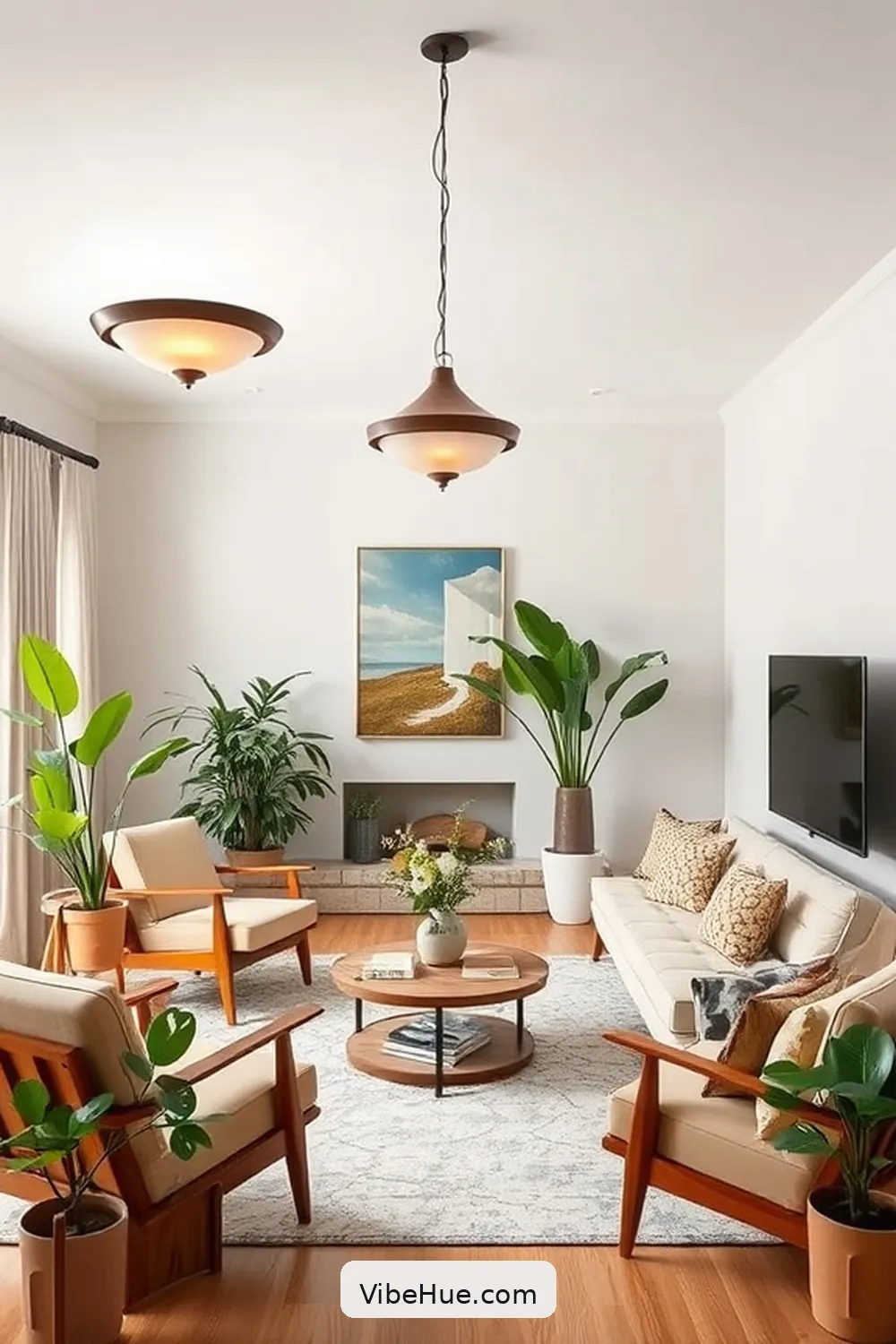 Add Statement Lighting Fixtures for How to Create a Summer Living Room in Mid-Century Modern Style