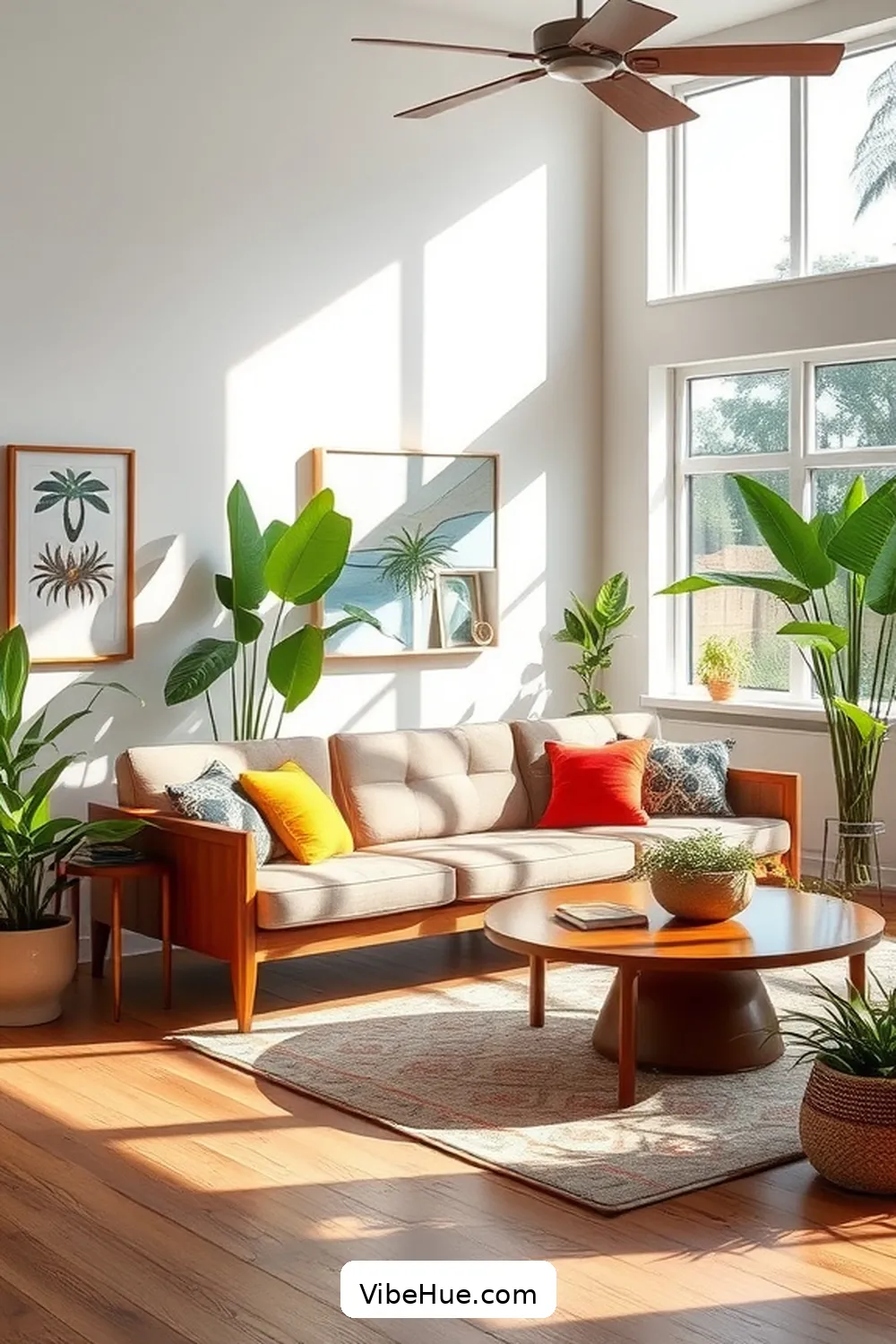 Blend Vintage and Contemporary Elements for How to Create a Summer Living Room in Mid-Century Modern Style