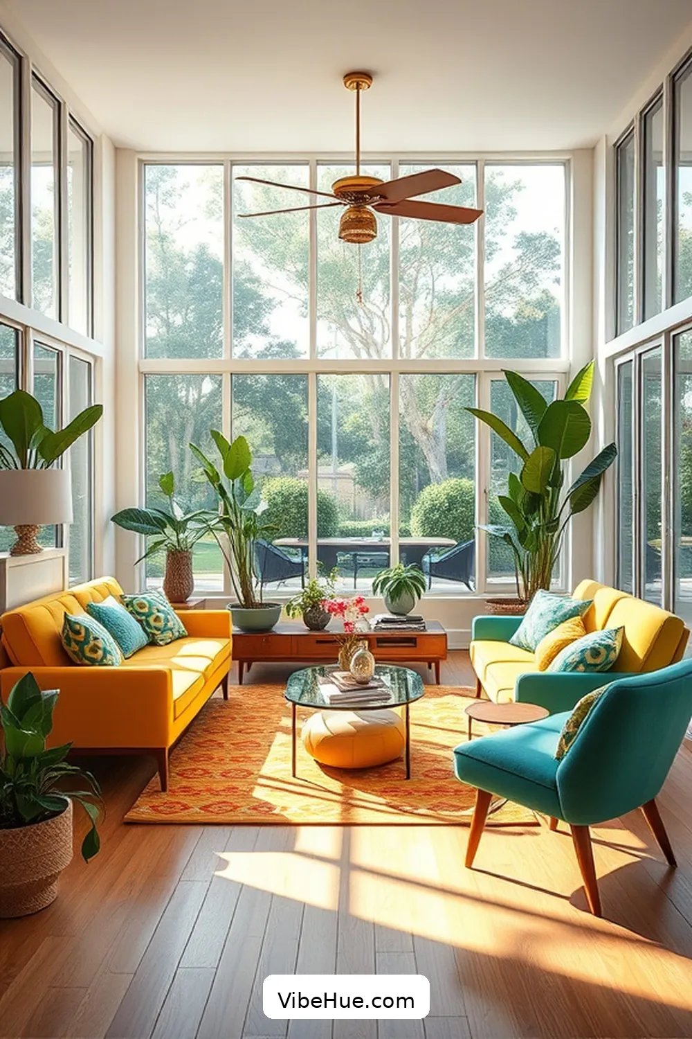 Choose a Bright Color Palette for How to Create a Summer Living Room in Mid-Century Modern Style