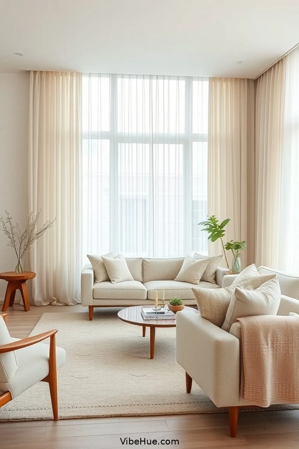 Consider Lightweight Fabrics for How to Create a Summer Living Room in Mid-Century Modern Style