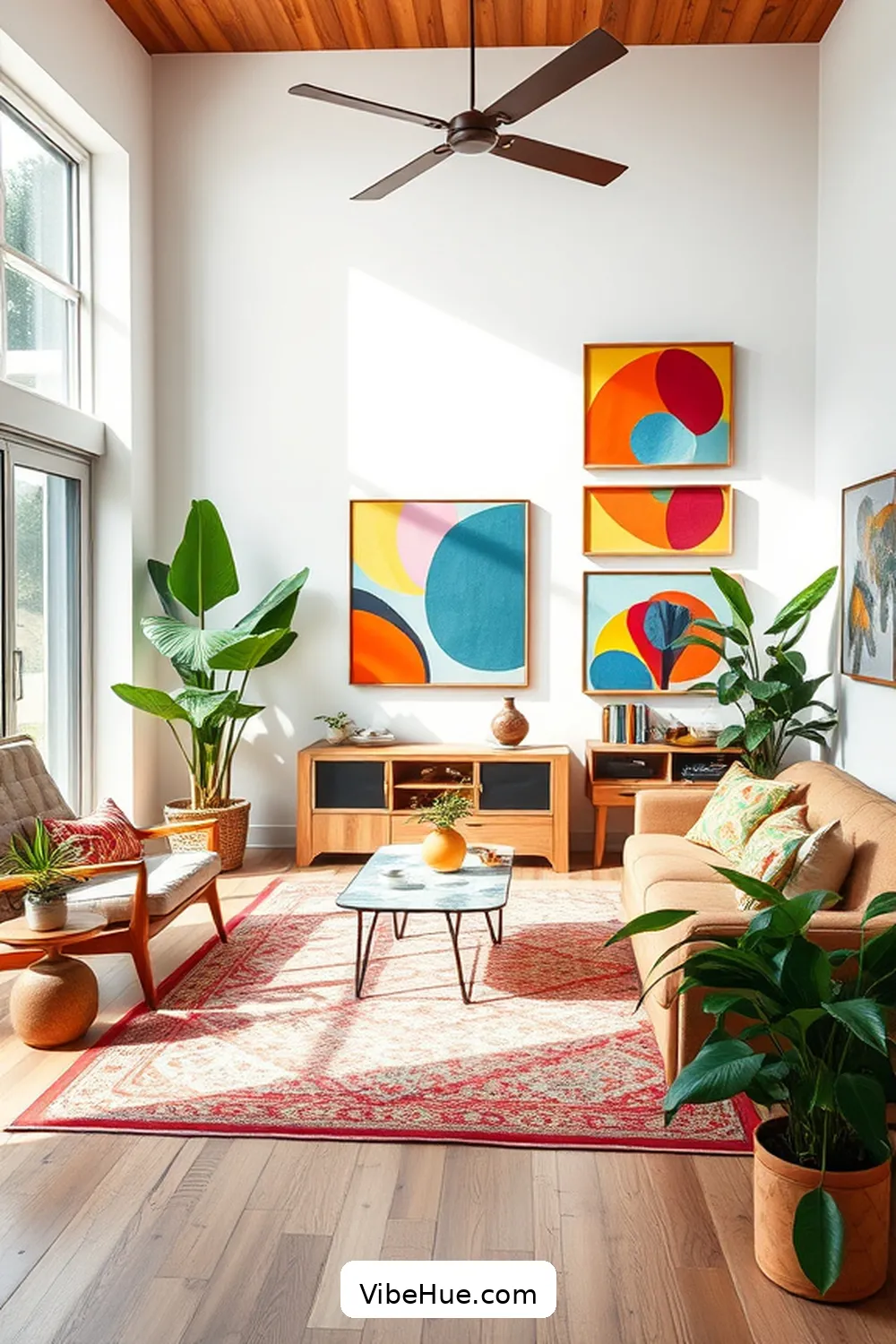 Highlight Art and Wall Decor for How to Create a Summer Living Room in Mid-Century Modern Style