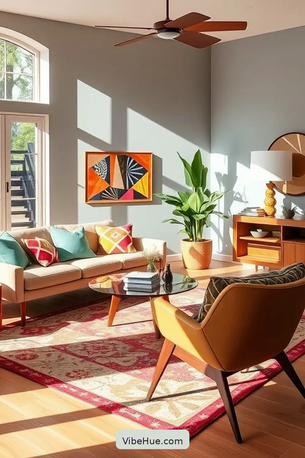 Opt for Geometric Patterns for How to Create a Summer Living Room in Mid-Century Modern Style