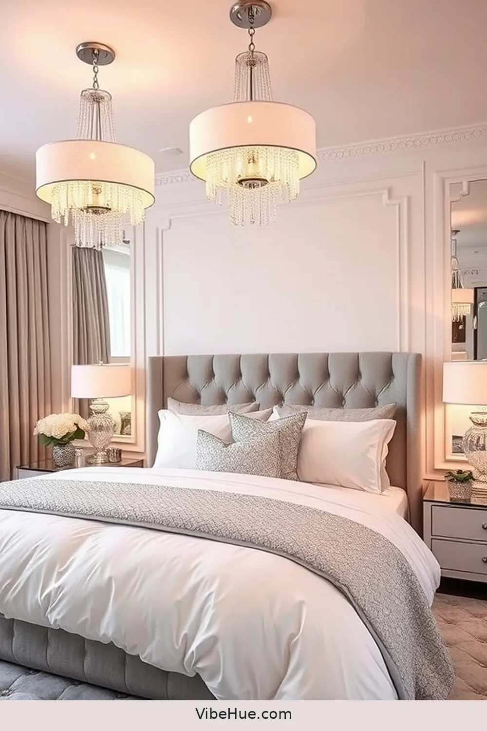 Add Statement Lighting Fixtures for How to Create a Winter Bedroom in Modern Glam Style