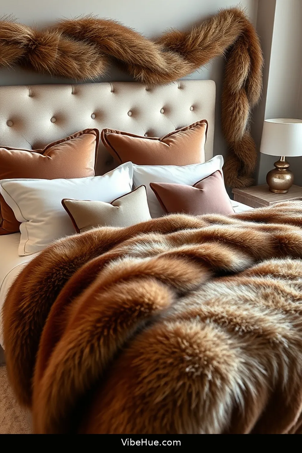 Choose Warm, Cozy Fabrics for How to Create a Winter Bedroom in Modern Glam Style