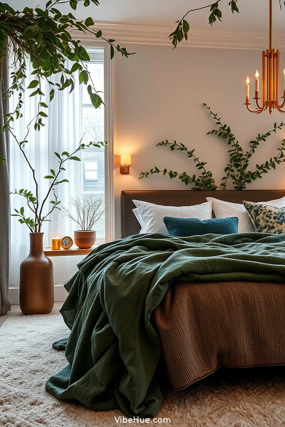 Incorporate Nature With Greenery for How to Create a Winter Bedroom in Modern Glam Style