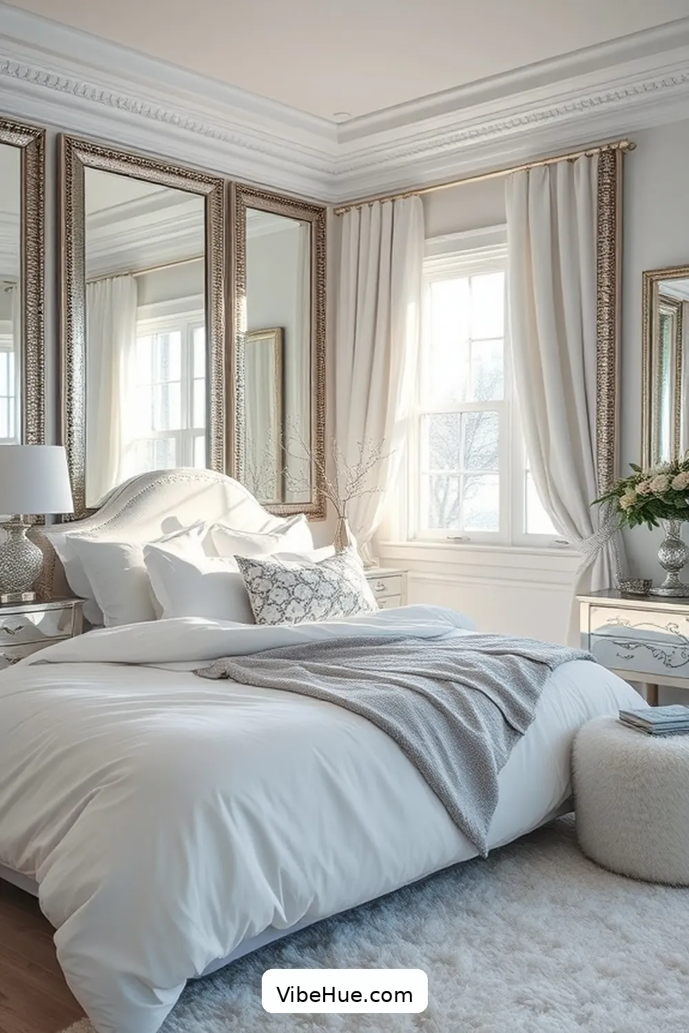 Use Mirrors to Amplify Light for How to Create a Winter Bedroom in Modern Glam Style