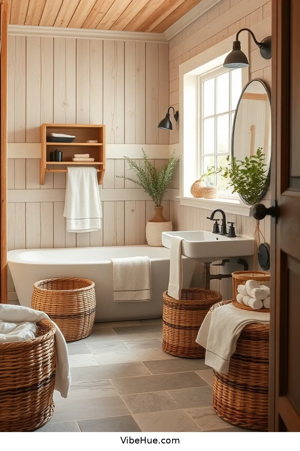 Incorporate Natural Textures for How to Create a Year-Round Bathroom in Modern Farmhouse Style