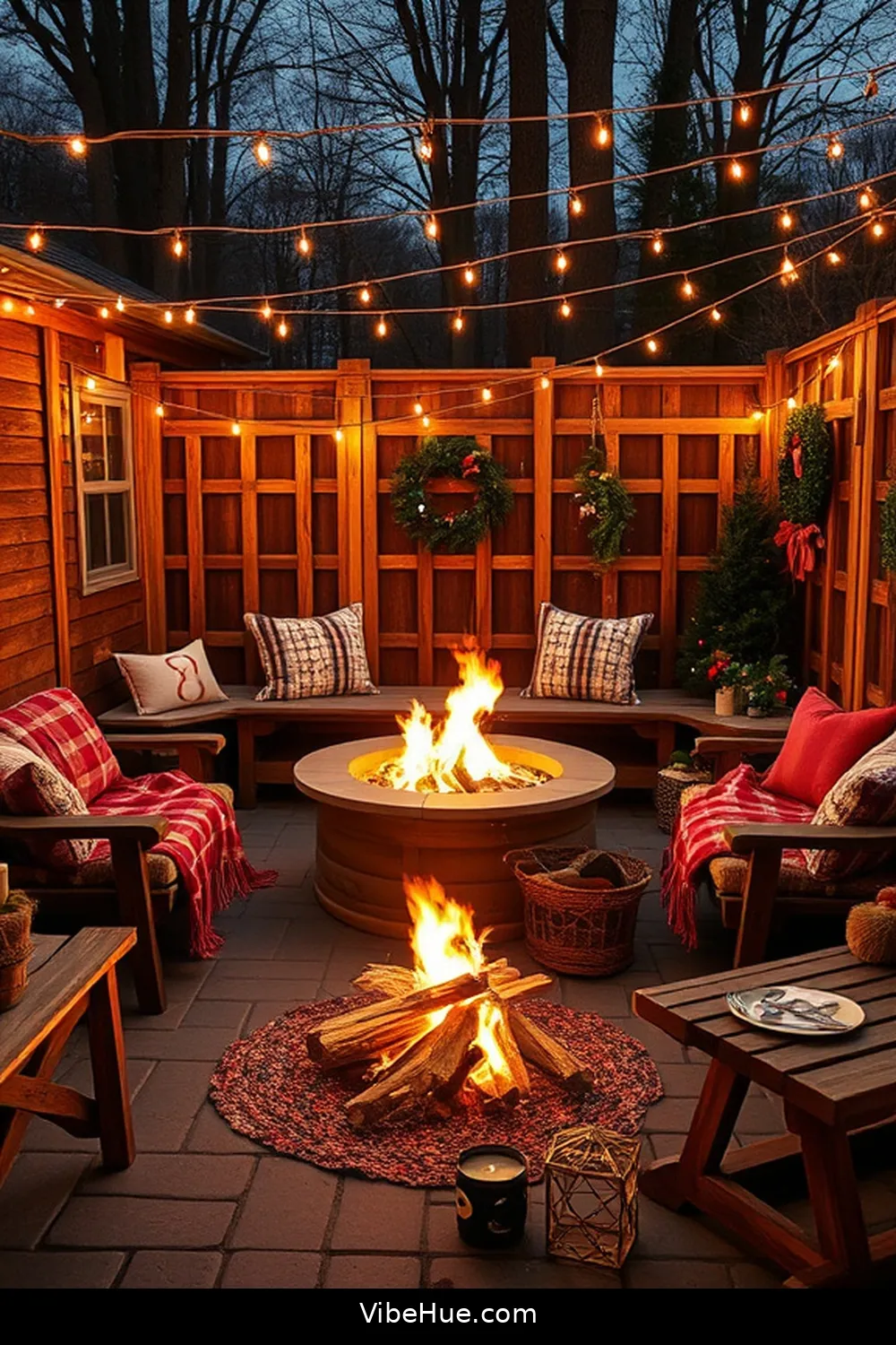 Set Up a Fire Pit Area for How to Decorate Your Outdoor Patio in Rustic Style for the Holidays