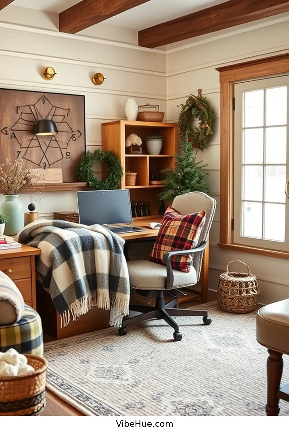 Tips and Tricks for Designing Your Holiday Home Office in Rustic Style 4 Add Cozy Textiles for Tips and Tricks for Designing Your Holiday Home Office in Rustic Style