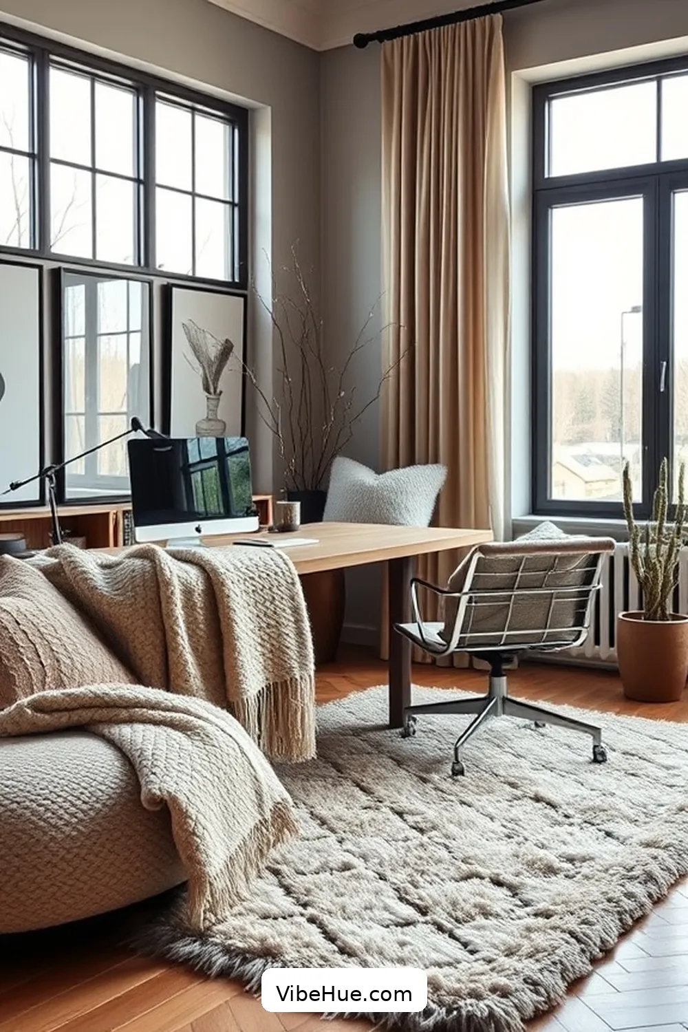 Incorporate Cozy Textiles for Tips for a Contemporary Style Winter Home Office
