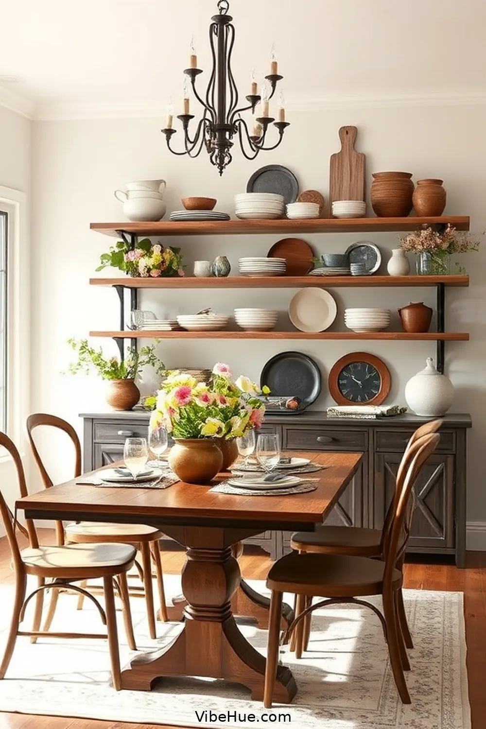 Transform Your Dining Room for Spring With Rustic Style Tips 9 Utilize Open Shelving for Transform Your Dining Room for Spring With Rustic Style Tips