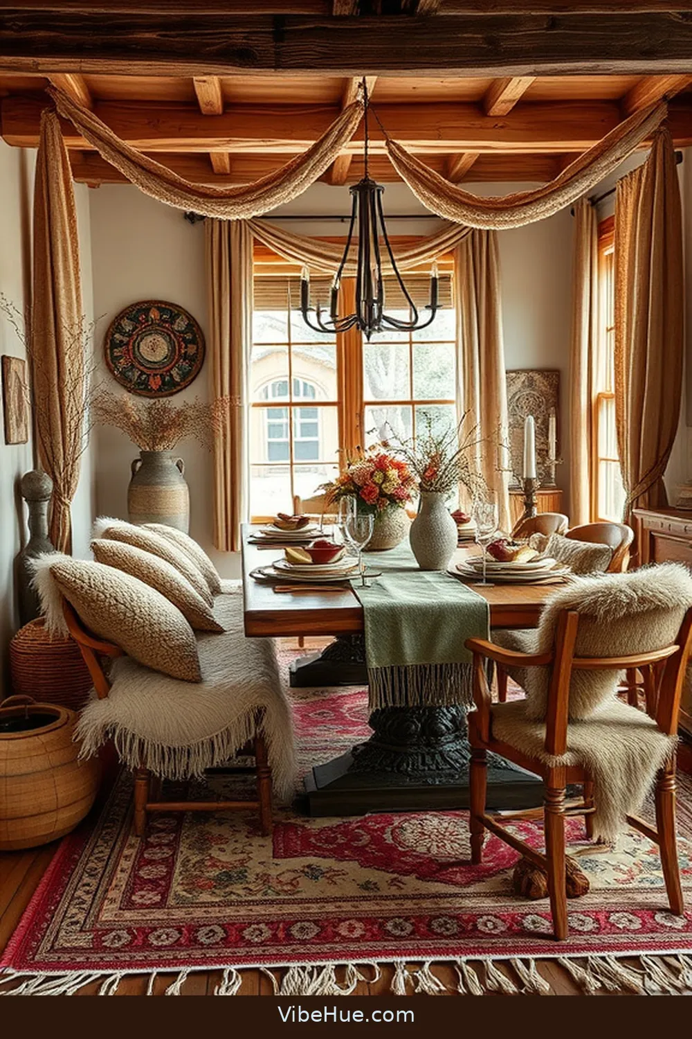 Add Cozy Textiles and Fabrics for Transform Your Dining Room for Winter With Bohemian Style