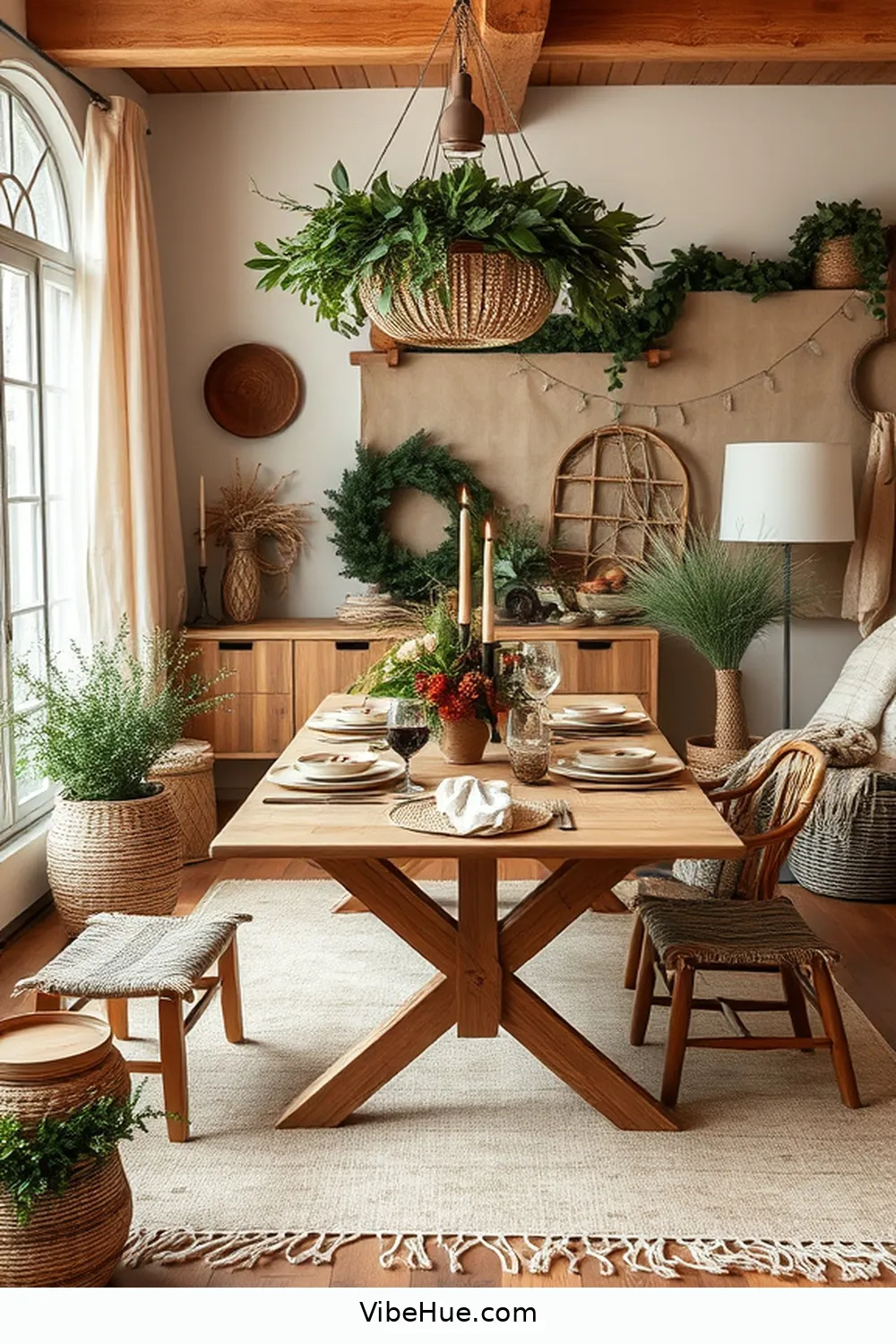 Incorporate Natural Elements and Materials for Transform Your Dining Room for Winter With Bohemian Style